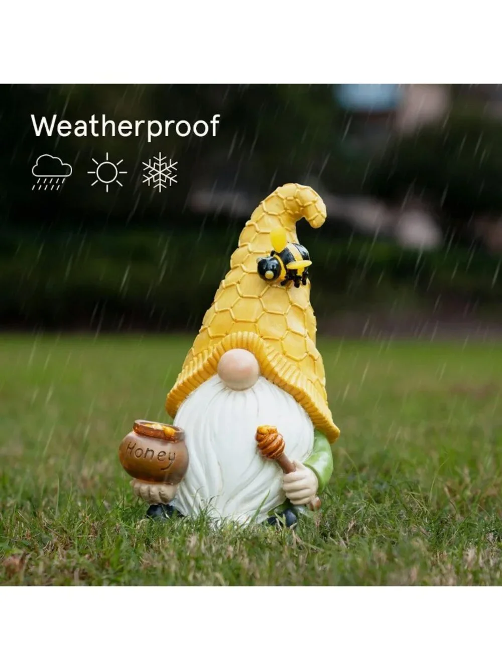 Solar Garden Gnomes Statues - Resin Bee Figurine with Honey Jar & Solar Lights